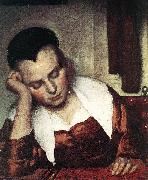 VERMEER VAN DELFT, Jan A Woman Asleep at Table (detail) atr oil painting artist